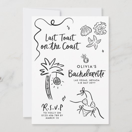 Whimsical hand getrokken toast op de kust kaart (Voorkant)