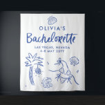 Whimsical hand getrokken toast op de kust wandkleed<br><div class="desc">Whimsical moderne leuke hand getrokken toast op de kust koninklijk blauw vrijgezellenfeest decor voorkeur wandtapijt ontwerp.</div>