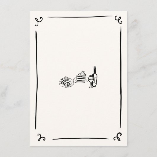 Whimsical Hand Getrokken Trouwen Dessert Menu (Achterkant)