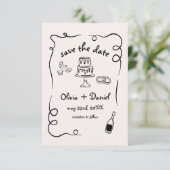 Whimsical Hand Getrokken Trouwfoto Funky Save The Date (Staand voorkant)