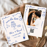 Whimsical Hand Getrokken Trouwfoto Navy Blue Save The Date<br><div class="desc">Zet de toon voor uw bruiloft met deze grillige handgetekende save the date fotokaart! Met delicate, artistieke details en een gepersonaliseerde foto combineert dit ontwerp creativiteit en charme prachtig. De zachte, elegante typografie verbetert het romantische thema, terwijl de aanpasbare details ervoor zorgen dat het perfect aansluit op uw speciale dag....</div>