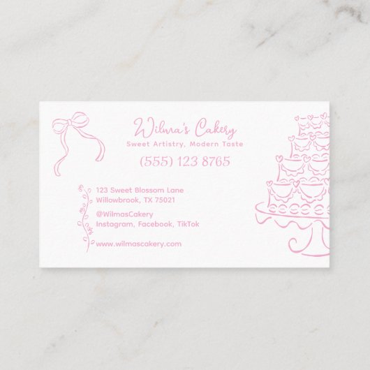 Whimsical Hand Getrokken Trouwtaart Bakary Busines Visitekaartje (Achterkant)
