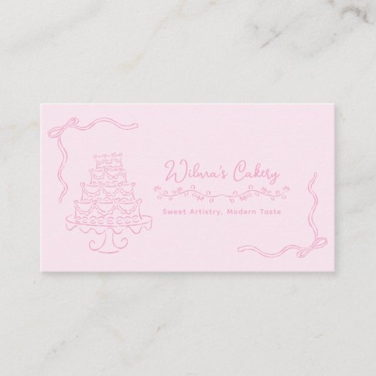 Whimsical Hand Getrokken Trouwtaart Bakary Busines Visitekaartje (Voorkant)