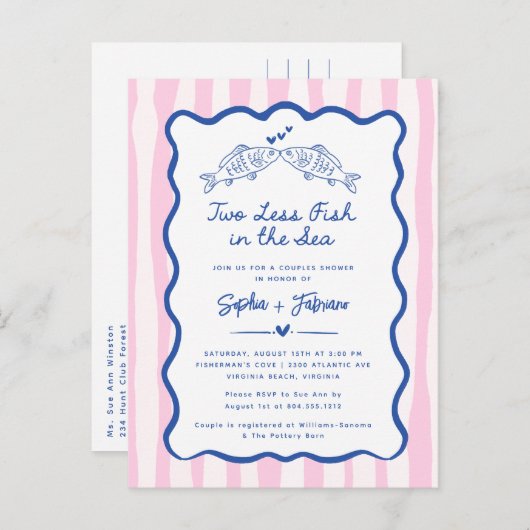 Whimsical Hand getrokken twee minder vissen in het Aankondigingskaart (Voorkant / Achterkant)