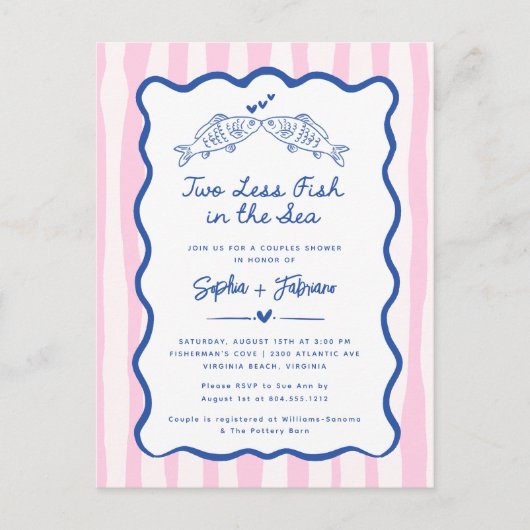 Whimsical Hand getrokken twee minder vissen in het Aankondigingskaart (Voorkant)