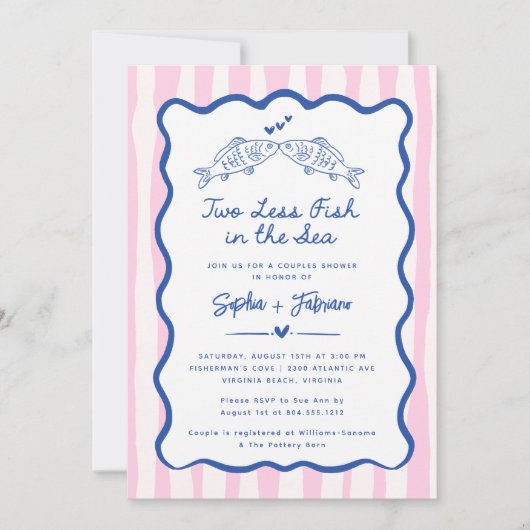 Whimsical Hand getrokken twee minder vissen in het Save The Date (Voorkant)