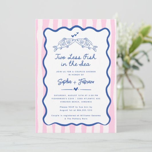 Whimsical Hand getrokken twee minder vissen in het Save The Date (Staand voorkant)