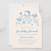 Whimsical Hand getrokken Verjaardag Brunch Tea Par Kaart (Voorkant)