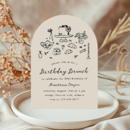 Whimsical Hand getrokken Verjaardag Brunch Tea Par Kaart