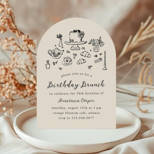 Whimsical Hand getrokken Verjaardag Brunch Tea Par Kaart