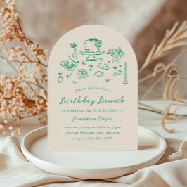 Whimsical Hand getrokken Verjaardag Brunch Tea Par Kaart