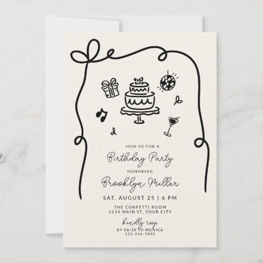 Whimsical Hand getrokken verjaardagsfeestje Kaart (Voorkant)