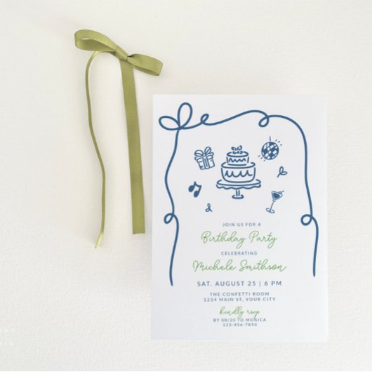 Whimsical Hand getrokken verjaardagsfeestje Kaart