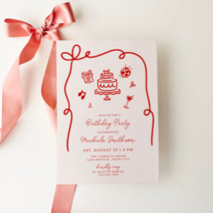 Whimsical Hand getrokken verjaardagsfeestje Kaart