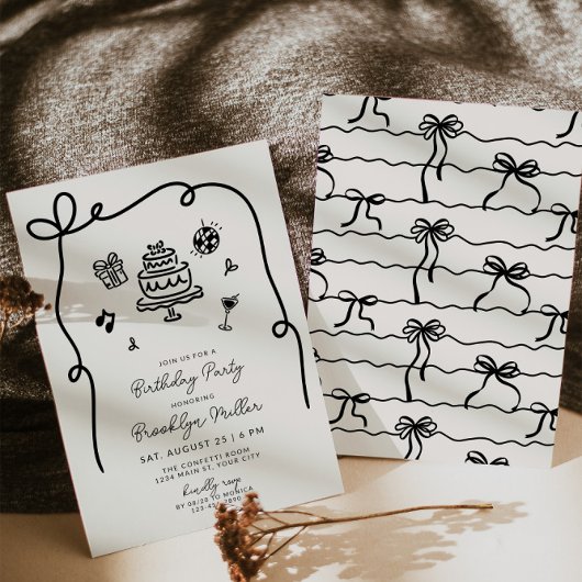 Whimsical Hand getrokken verjaardagsfeestje Kaart