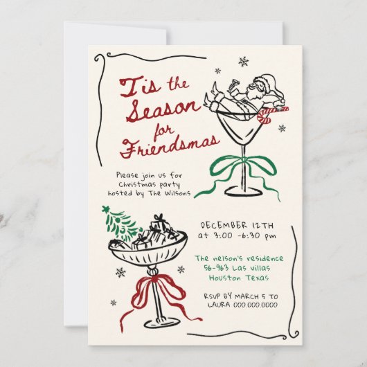 Whimsical Hand getrokken Vrienden als kerstfeest Kaart (Voorkant)