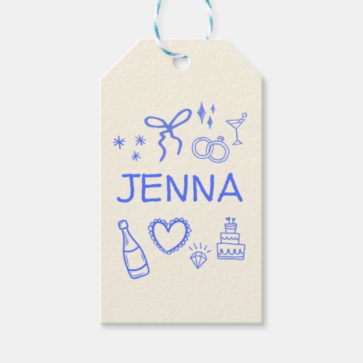 Whimsical Hand getrokken Vrijgezellenfeest Cadeaulabel (Voorkant)