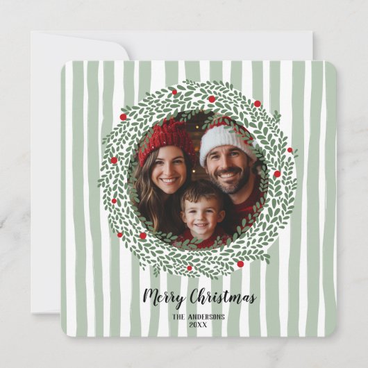 Whimsical Hand Getrokken Vrolijke Kerstkrans Foto Kaart (Voorkant)