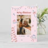 Whimsical Hand getrokken Vrolijke Kerstmis Familie Feestdagenkaart (Staand voorkant)