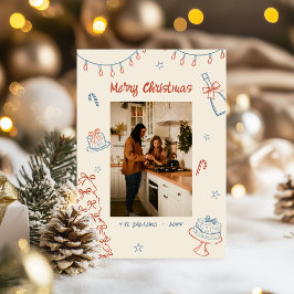 Whimsical Hand getrokken Vrolijke Kerstmis Familie Feestdagenkaart