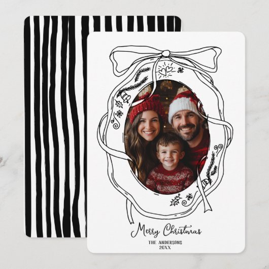 Whimsical Hand getrokken Vrolijke Kerstmis Familie Kaart (Voorkant / Achterkant)