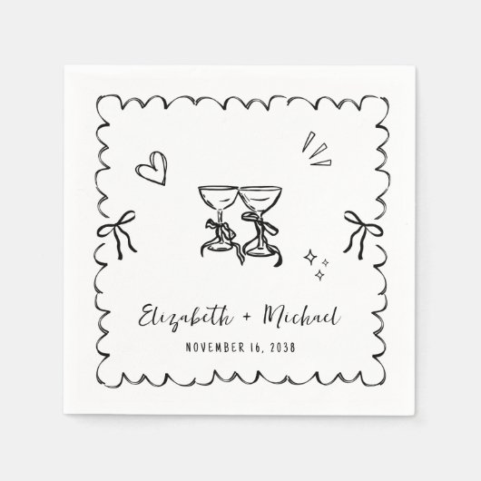 Whimsical Hand getrokken Wavy Lijst bruiloft Servet (Voorkant)