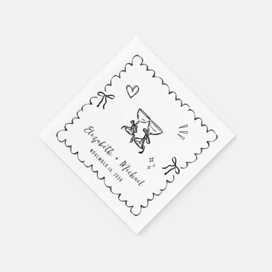 Whimsical Hand getrokken Wavy Lijst bruiloft Servet (Hoek)