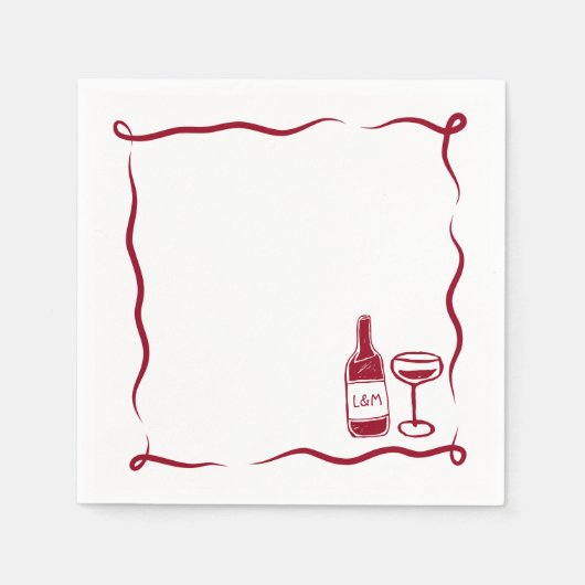 Whimsical Hand getrokken wijn bruiloft Chic Maroon Servet (Voorkant)