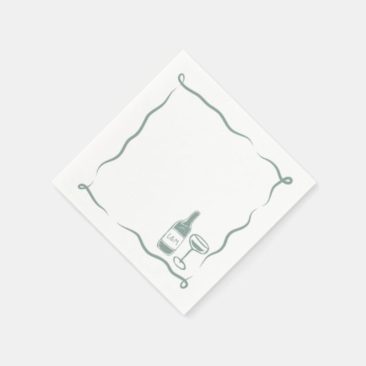 Whimsical Hand getrokken Wijn bruiloft Chic Sage G Servet (Hoek)