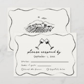 Whimsical Hand getrokken wijn kopjes bruiloft RSVP Kaartje (Voorkant / Achterkant)