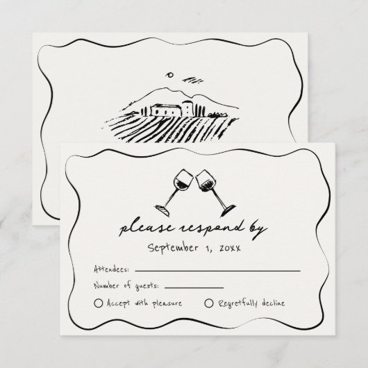 Whimsical Hand getrokken wijn kopjes bruiloft RSVP Kaartje (Voorkant / Achterkant)