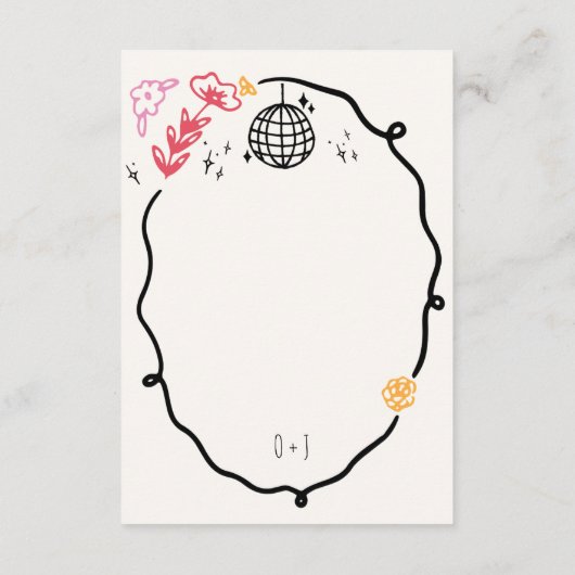 Whimsical Hand getrokken Wildflower bruiloft detai Informatiekaartje (Achterkant)