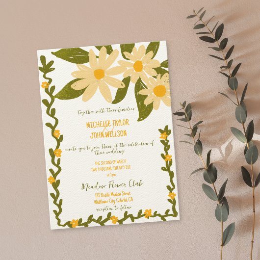 Whimsical Hand getrokken Wildflower Meadow Daisy Kaart