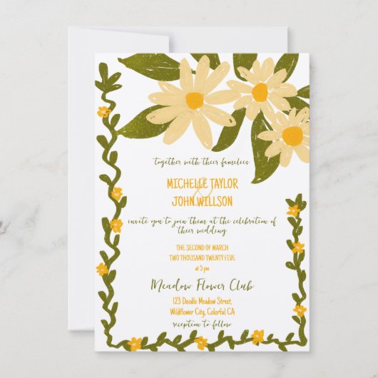 Whimsical Hand getrokken Wildflower Meadow Daisy Kaart (Voorkant)