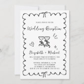 Whimsical Hand getrokken zwart wit bruiloft recept Kaart (Voorkant)