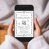 Whimsical Hand getrokken zwart wit bruiloft recept Kaart