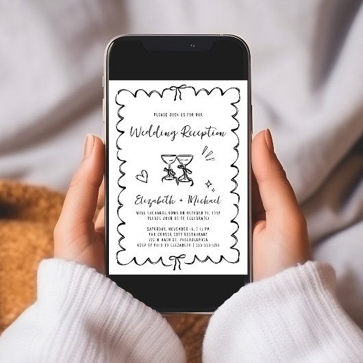 Whimsical Hand getrokken zwart wit bruiloft recept Kaart