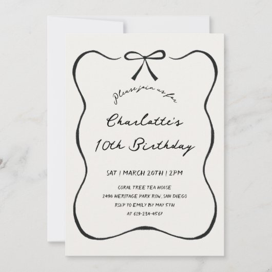 Whimsical Hand Getrokken Zwarte Boog Verjaardag Ui Kaart (Voorkant)