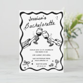 Whimsical Hand Getrokken Zwarte Cocktail Bachelore Kaart (Staand voorkant)