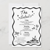 Whimsical Hand Getrokken Zwarte Cocktail Bachelore Kaart (Achterkant)