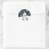 Whimsical Hand heeft Snowman op een Sterrennacht g Ronde Sticker (Tas)