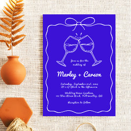 Whimsical Hand Lettered Elegant Royal Blue Wedding Kaart