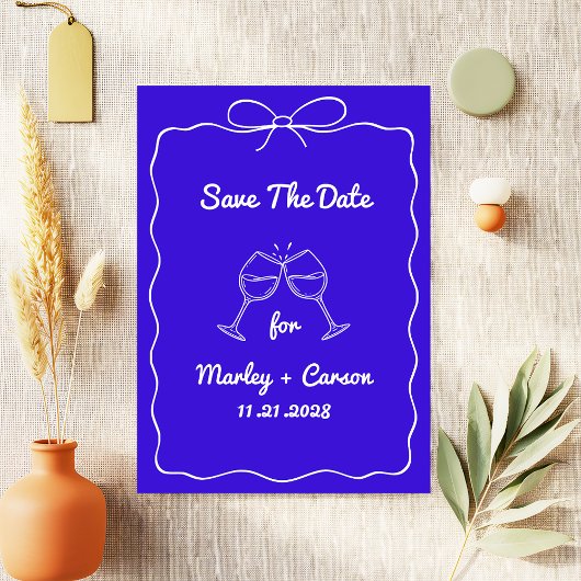 Whimsical Hand Lettered Elegant Royal Blue Wedding Save The Date