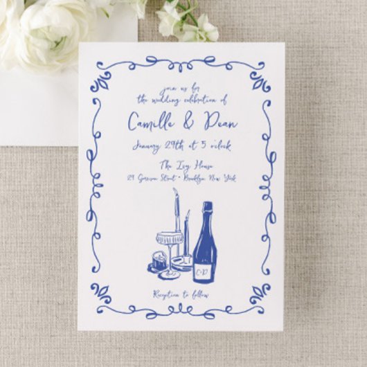 Whimsical Hand Lettered Geïllustreerd Diner Bruilo Kaart