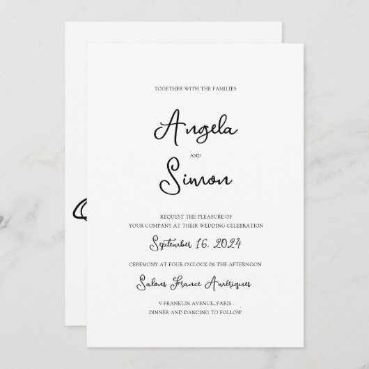 Whimsical Hand Lettered Geïllustreerde Bruiloft Kaart (Voorkant / Achterkant)