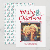 Whimsical Hand Lettered kerstfoto Feestdagenkaart (Voorkant / Achterkant)