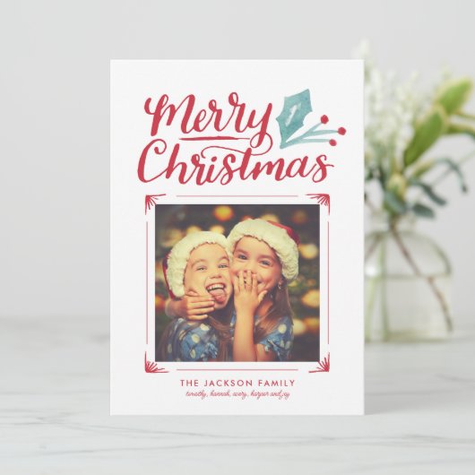 Whimsical Hand Lettered kerstfoto Feestdagenkaart (Staand voorkant)