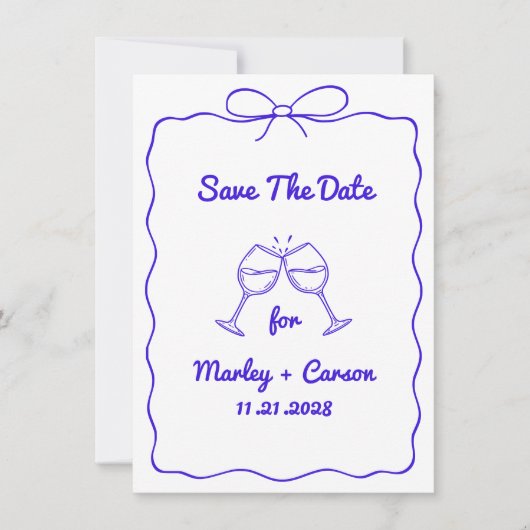Whimsical Hand Lettered Royal Blue Wedding Save The Date (Voorkant)