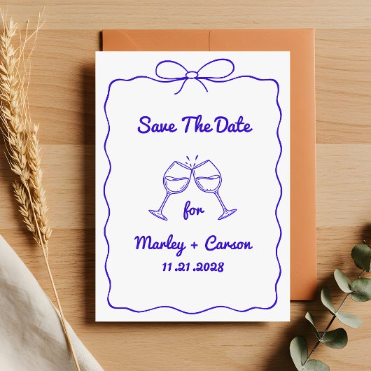 Whimsical Hand Lettered Royal Blue Wedding Save The Date