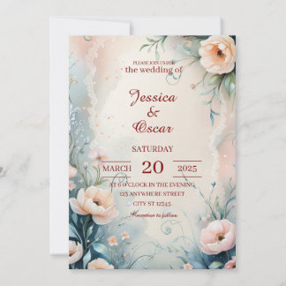 Whimsical Hand-Painted Floral Border Wedding Kaart